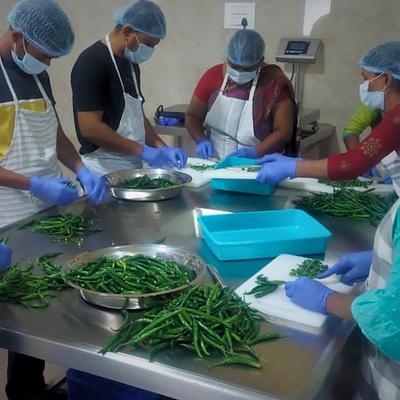 staff cleaning vegetables